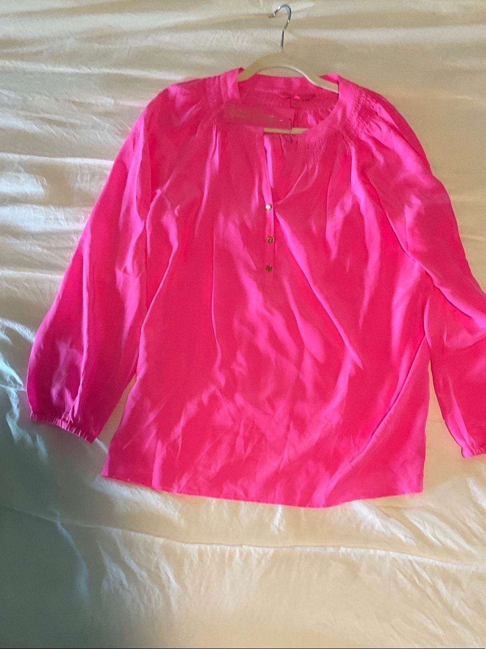 Lilly Pulitzer Neon Pink Long-Sleeve Button-Placket Blouse
